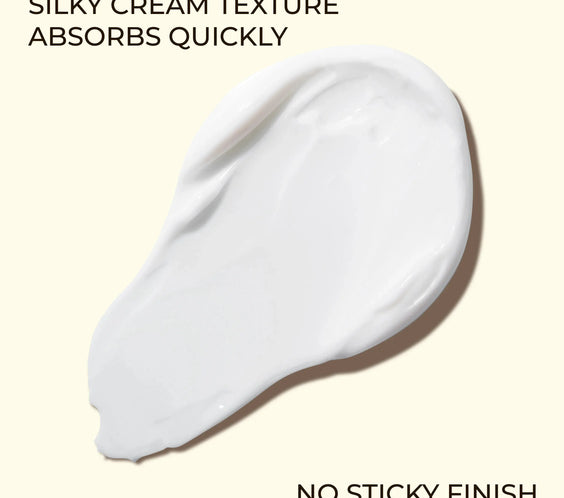 Silky cream texture with text on a beige background