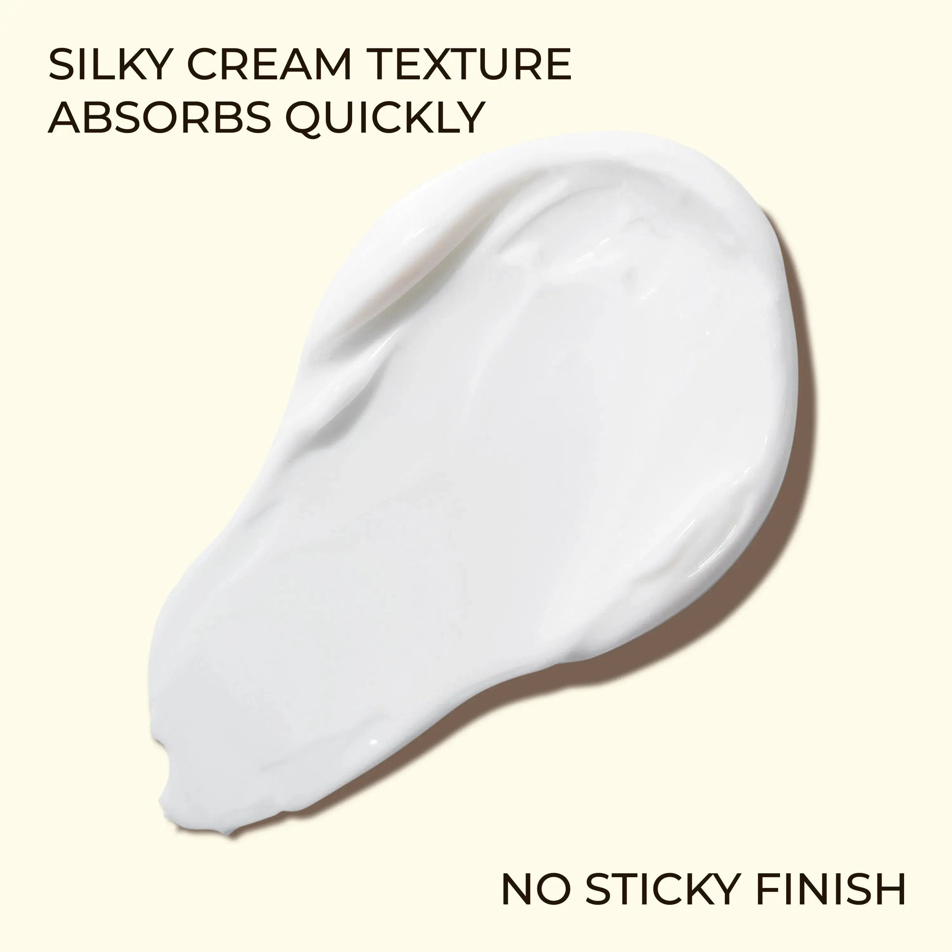 Silky cream texture with text on a beige background